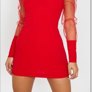 Red Organza mesh sleeve dress